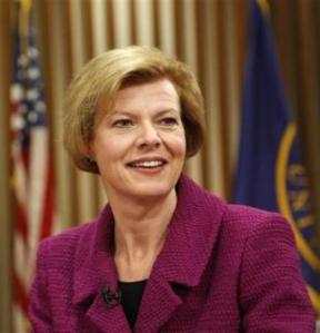 Democratic candidate Congresswoman Tammy Baldwin takes a moment before she takes on Republican Wisconsin U.S. Senate candidate Tommy Thompson during their final debate of the campaign at Marquette University in Milwaukee, Wisconsin