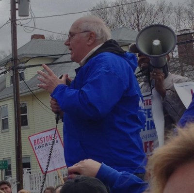 Sandy Eaton, retired union nurse speaks at nurse's rally at UMass Medical Center