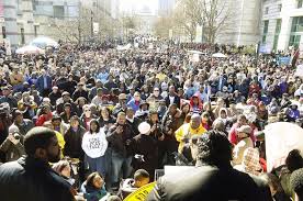 Rev. Barber (back) addresses Moral March
