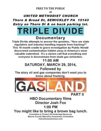 Triple Divide Gasland PDF 2 flyer Sewickley