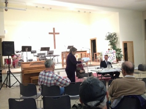 Marcia Lehman addresses concerns with Sen. Elder Vogel. 