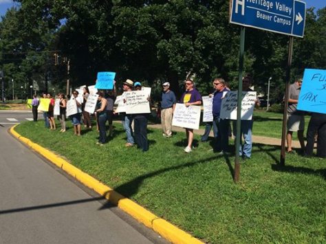 Progressive Democrats and Union members rally for taxing drillers and funding schools in Beaver, PA on 7/20/15